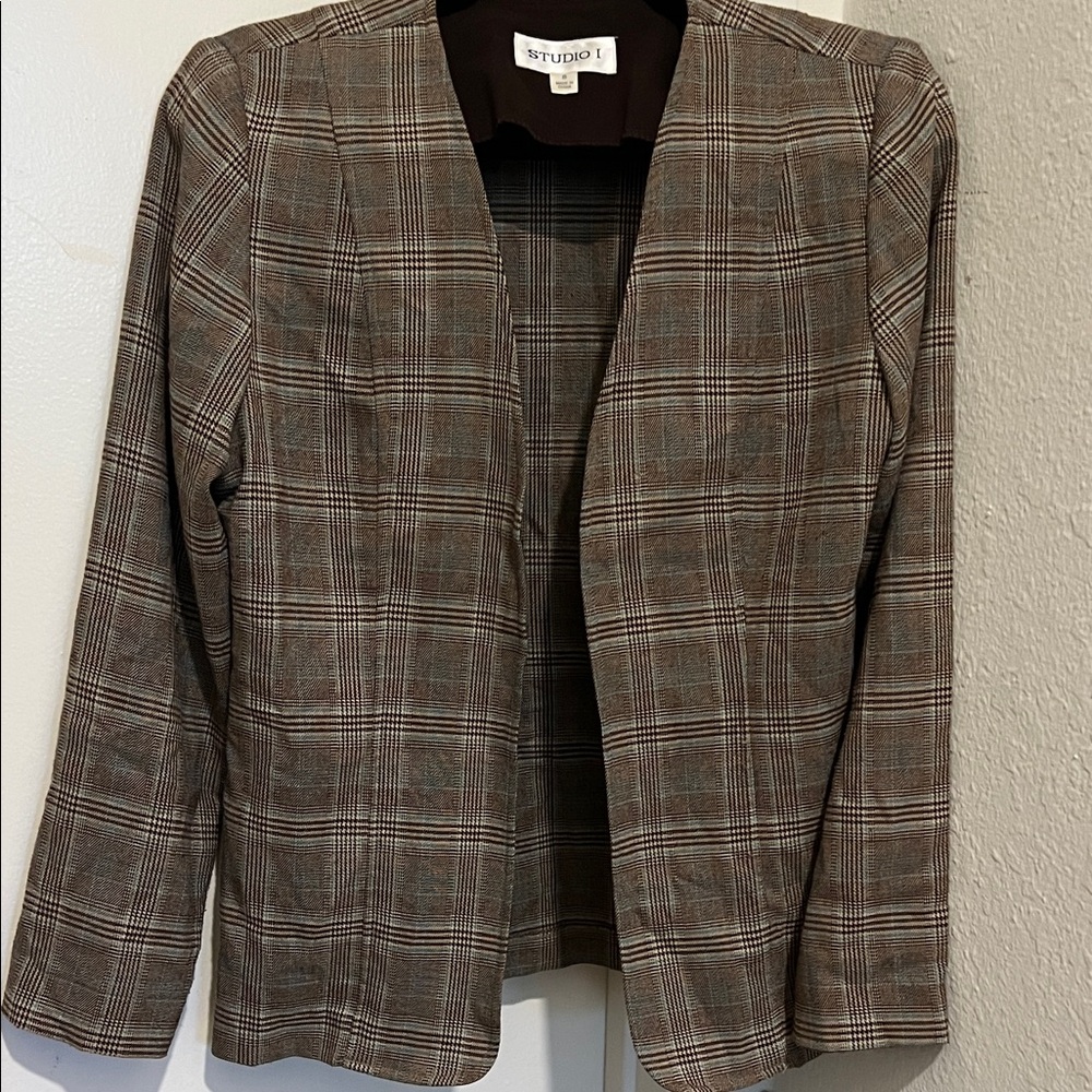 Studio I Brown Plaid Blazer